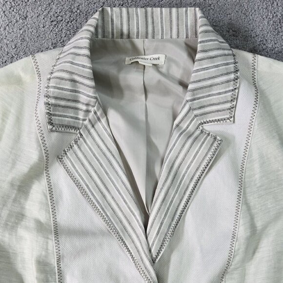 Coldwater Creek Linen Blend Cream Button Stripe Accent Blazer Preppy - Picture 4 of 9
